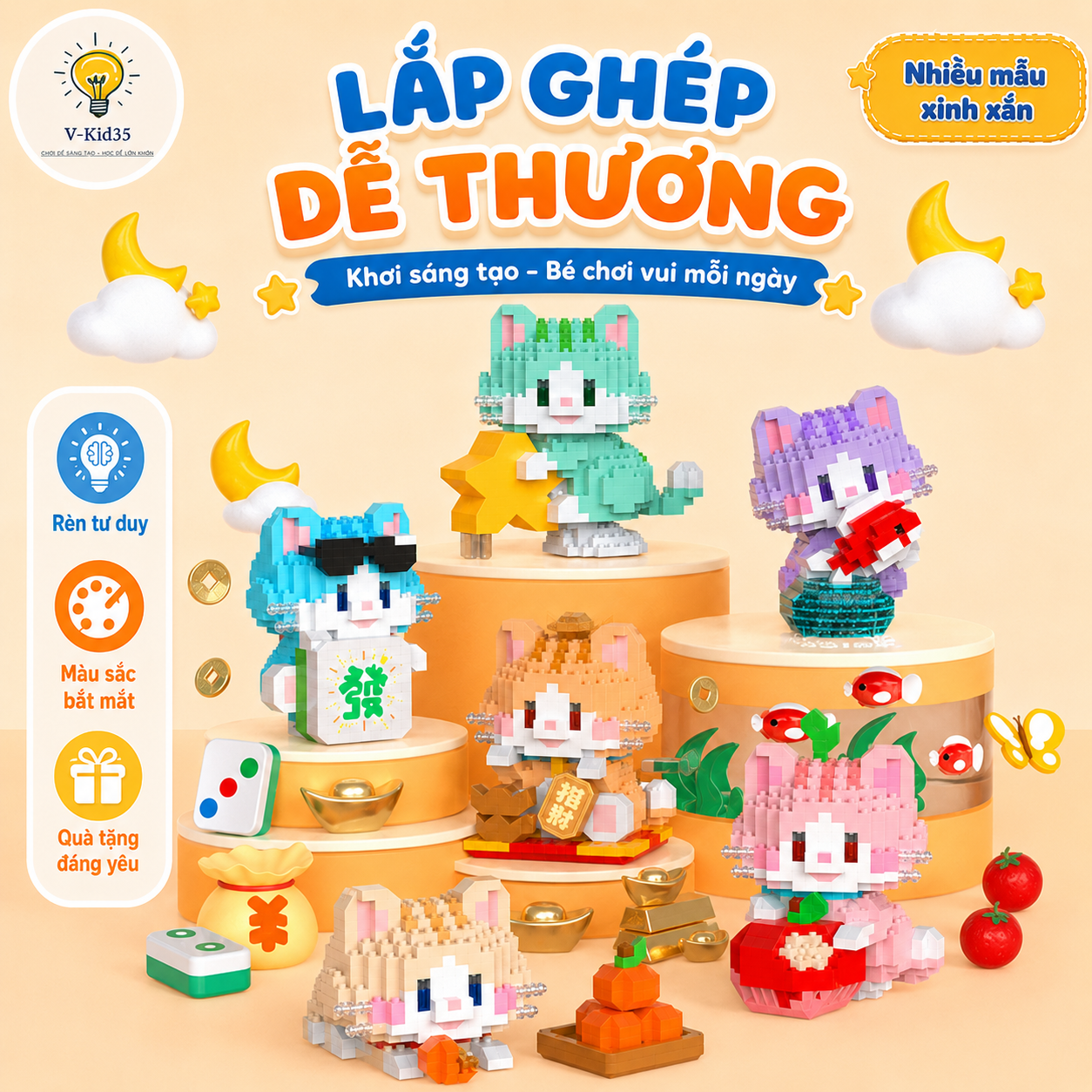 Đồ Chơi Lắp Ráp Những Mèo Đáng Yêu - Sản phẩm rèn luyện tính tỉ mỉ và trang trí bàn học đang yêu