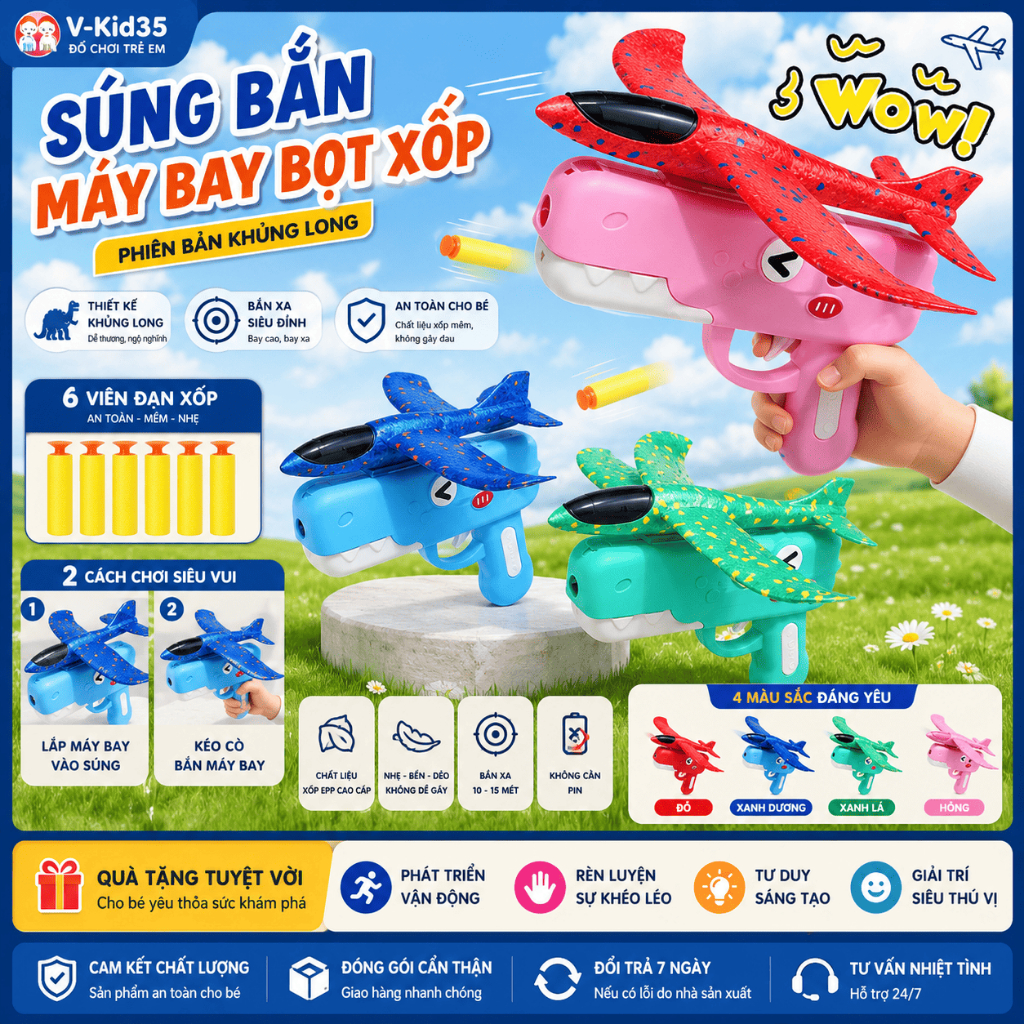 Bộ Đồ Chơi Phóng Máy Bay Xốp EPP Cho Bé, Tay Phóng Cơ Học Không Cần Pin, Bay Xa Vui Nhộn