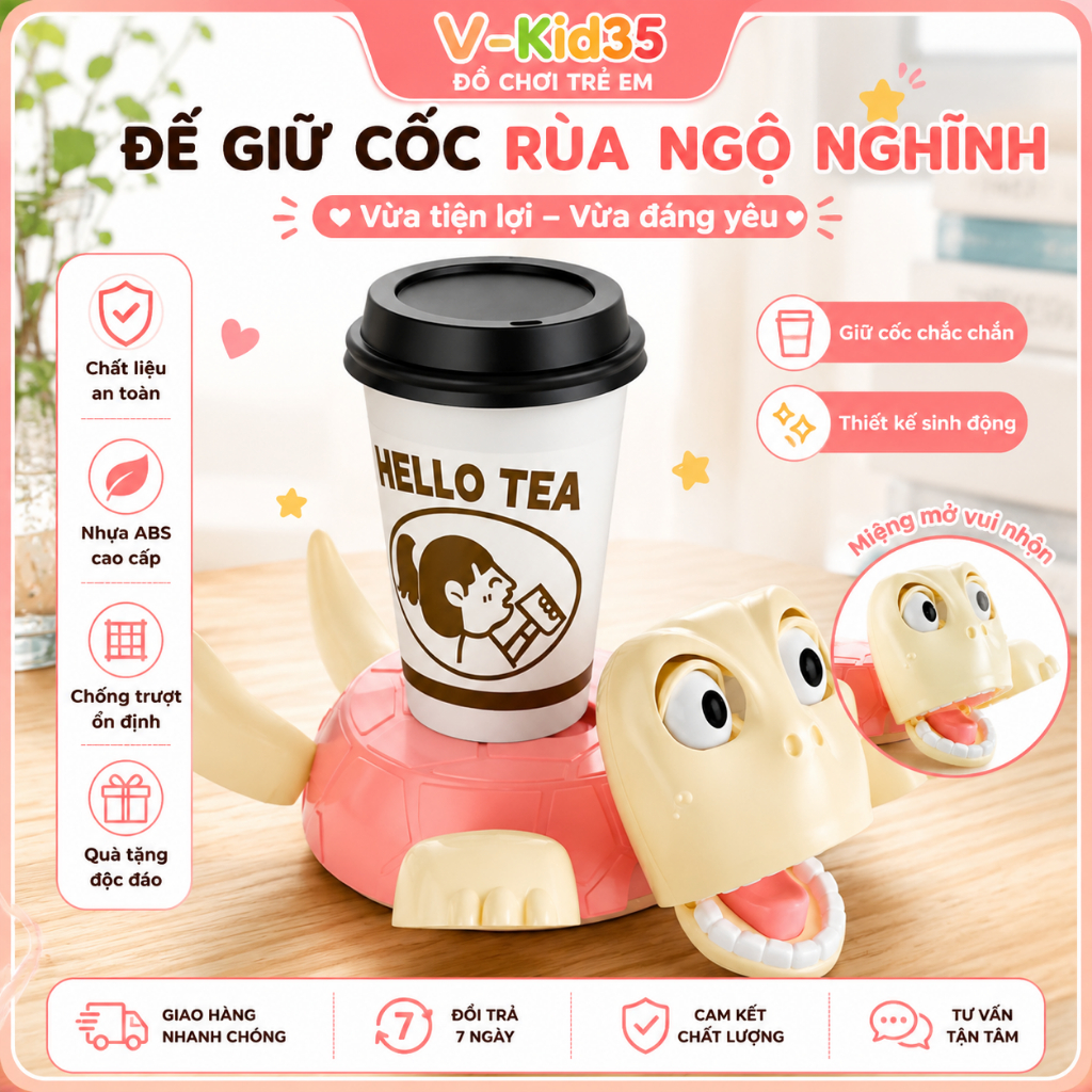 Đế Giữ Cốc, Hình Rùa Để Cốc Ngộ Nghĩnh, Giá Đỡ Ly Trang Trí Bàn Học Vui Nhộn, Đặc Biệt.