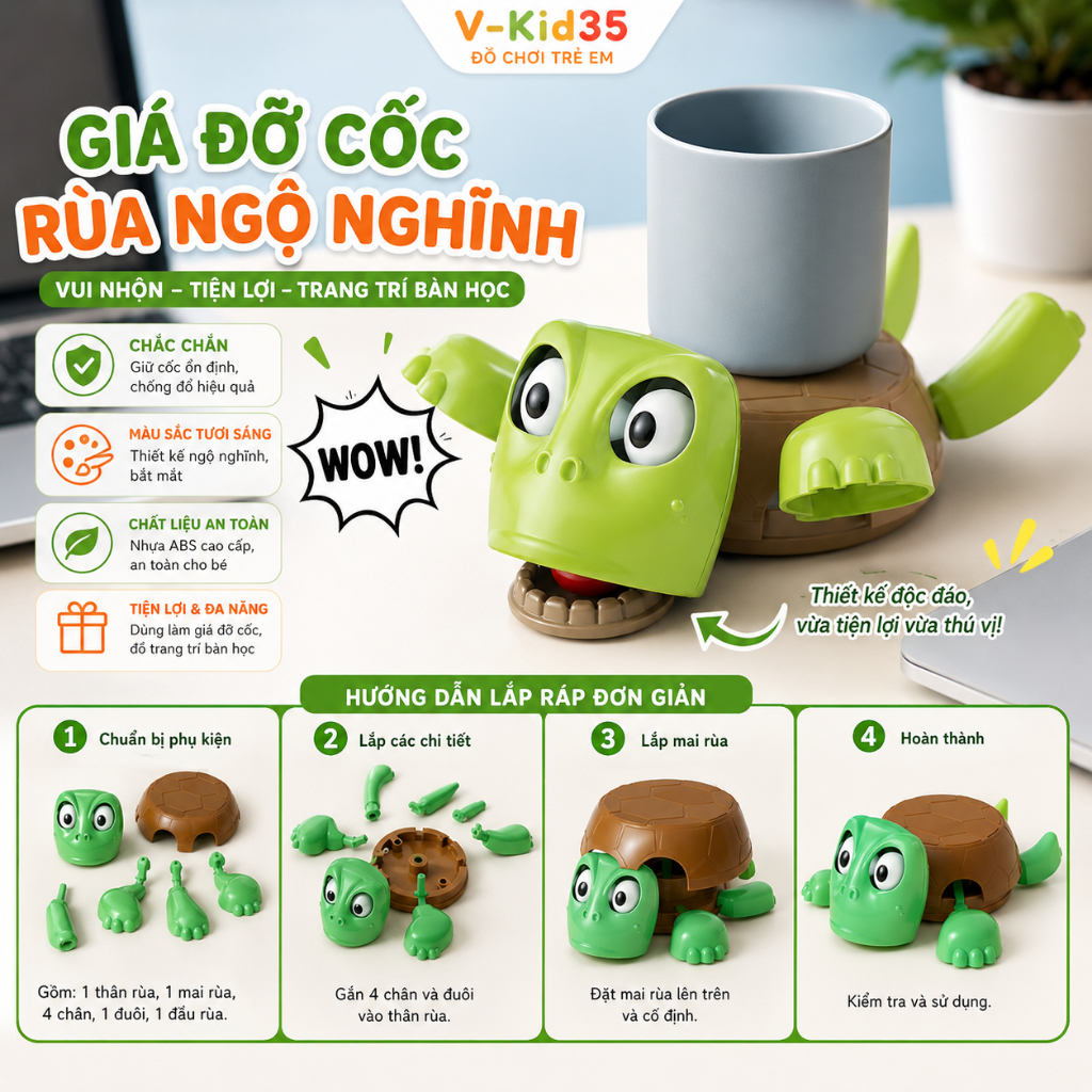 Đế Giữ Cốc, Hình Rùa Để Cốc Ngộ Nghĩnh, Giá Đỡ Ly Trang Trí Bàn Học Vui Nhộn, Đặc Biệt.