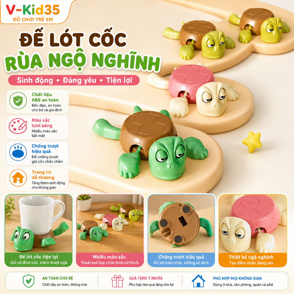 Đế Giữ Cốc, Hình Rùa Để Cốc Ngộ Nghĩnh, Giá Đỡ Ly Trang Trí Bàn Học Vui Nhộn, Đặc Biệt.