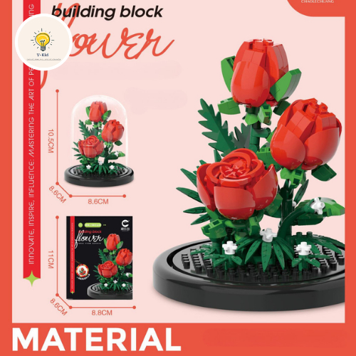 Bộ Lắp Ghép Hoa Trong Kính DIY Trang Trí Bàn Làm Việc – Mô Hình Hoa Xếp Hình Cao Cấp