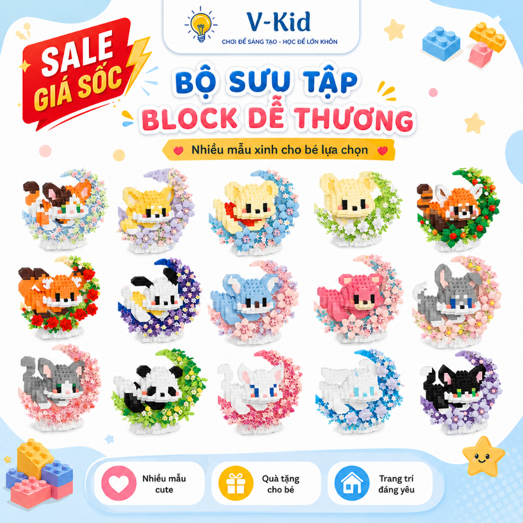 Đồ chơi Xếp Hình Lắp Ráp Mini Mèo Ngồi Trên Mặt Trăng – Ghép Hình Trí Tuệ Cho Bé  & Trang Trí