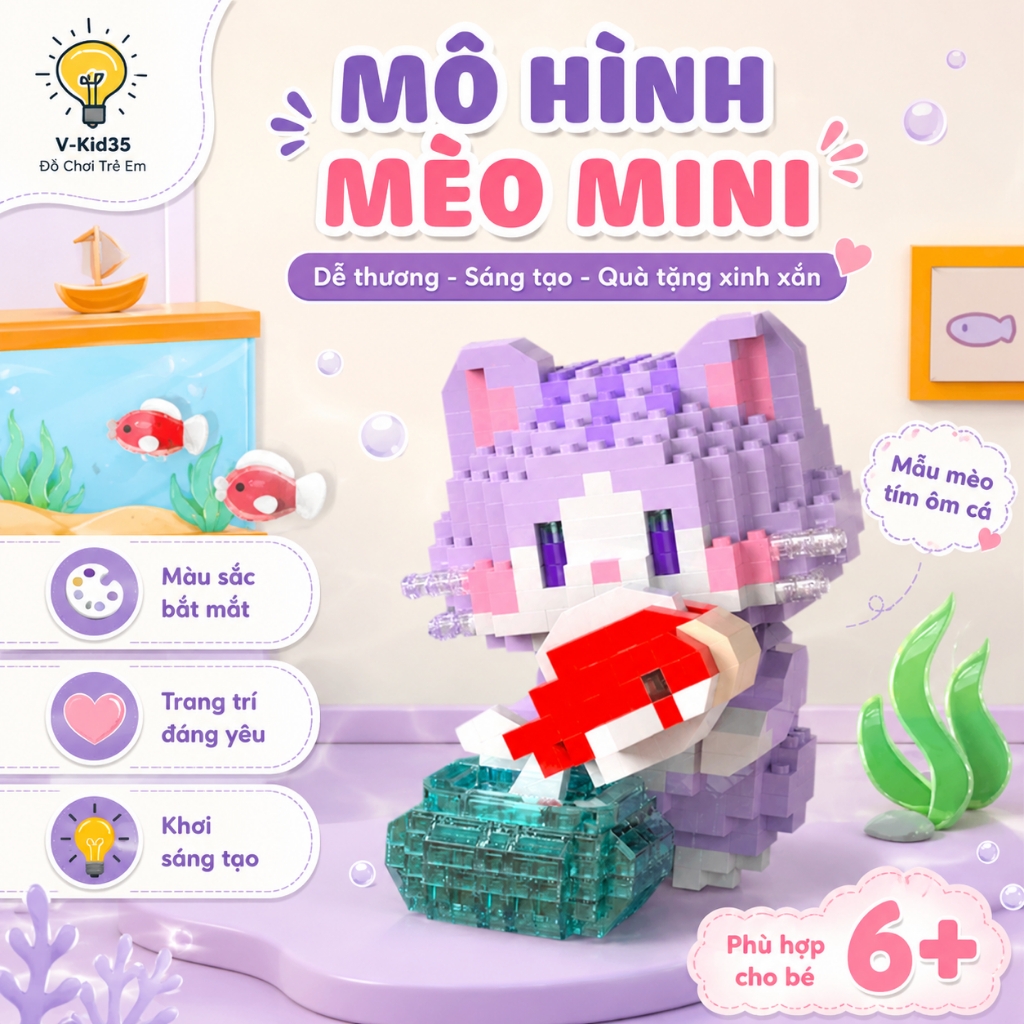 Đồ Chơi Lắp Ráp Những Mèo Đáng Yêu - Sản phẩm rèn luyện tính tỉ mỉ và trang trí bàn học đang yêu