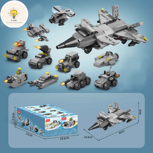 Bộ Mô Hình Lắp Ráp 10 trong 1 Mini 3D Tư Duy, Sáng Tạo, Trang Trí. Cần Cẩu, Máy Bay, Xe Tăng.