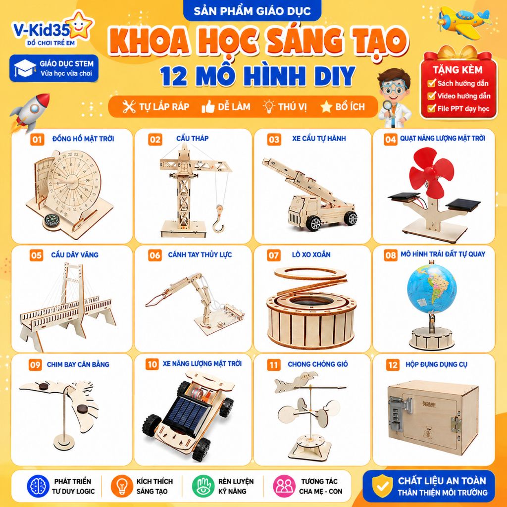 Bộ Đồ Chơi STEM DIY Cho Bé, Mô Hình Lắp Ráp Khoa Học, Giáo Dục Giúp Rèn, Phát Triển Tư Duy Sáng Tạo