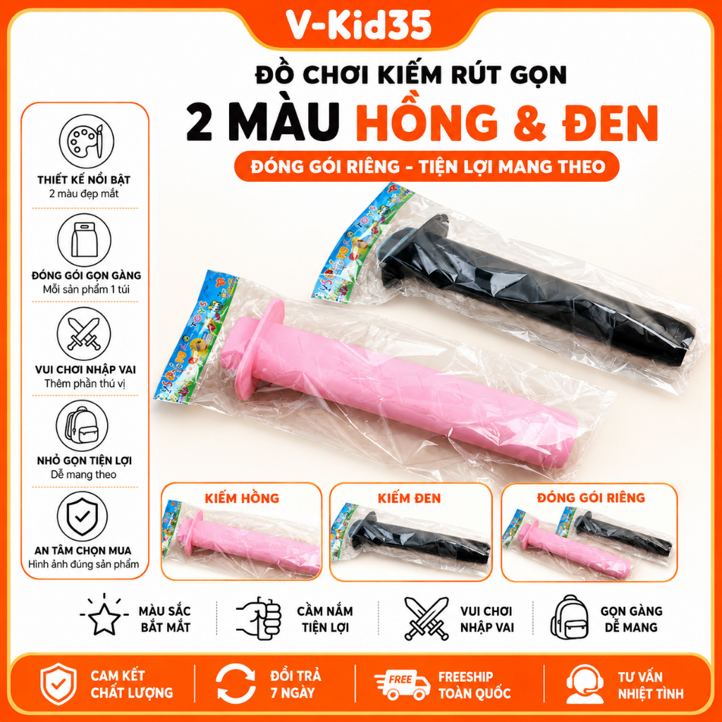 Đồ Chơi Kiếm Rút Gọn Mô Phỏng, Phụ Kiện Hóa Trang Nhập Vai Màu Hồng/Đen, Đồ Chơi Vui Nhộn Cho Bé