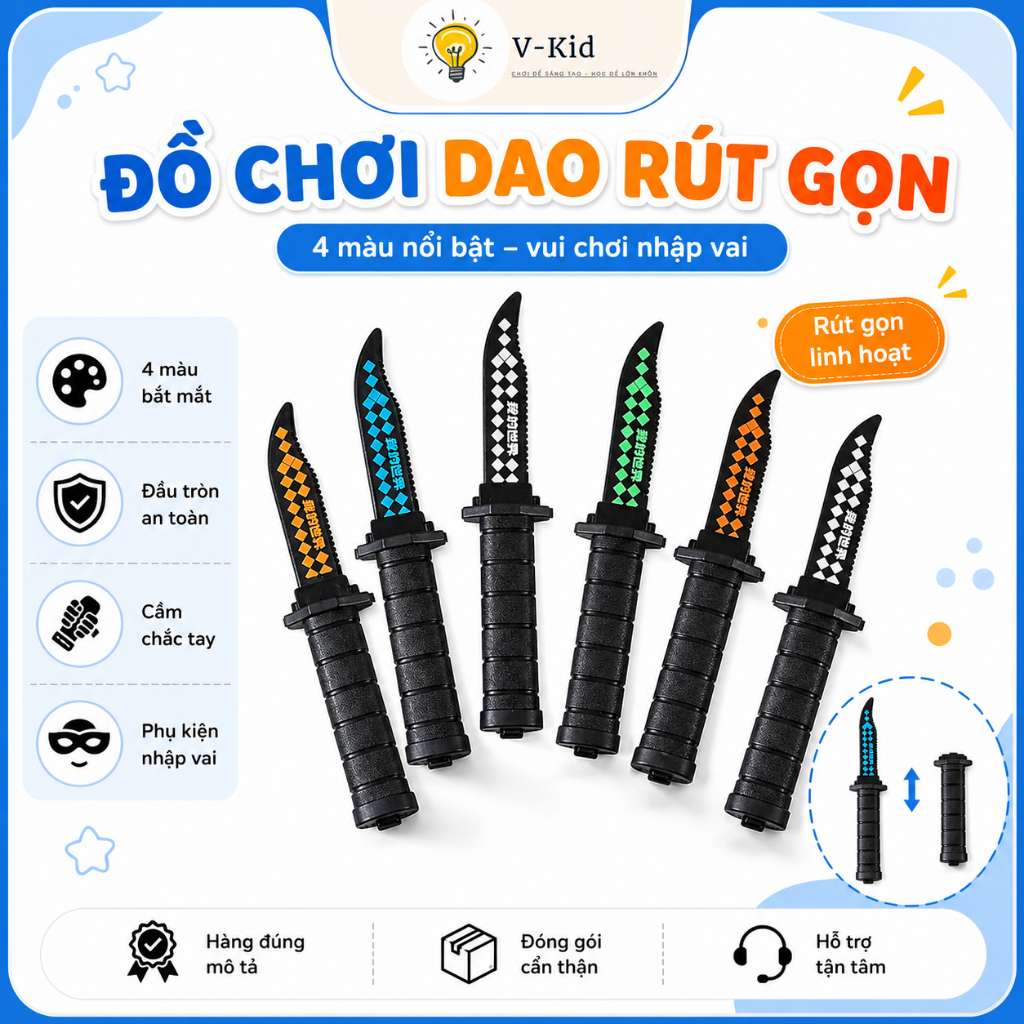 Dao Ảo Thuật Rút Gọn, Đạo Cụ Biểu Diễn Nhập Vai (Chất Liệu Nhựa - Tuyệt Đối An Toàn)