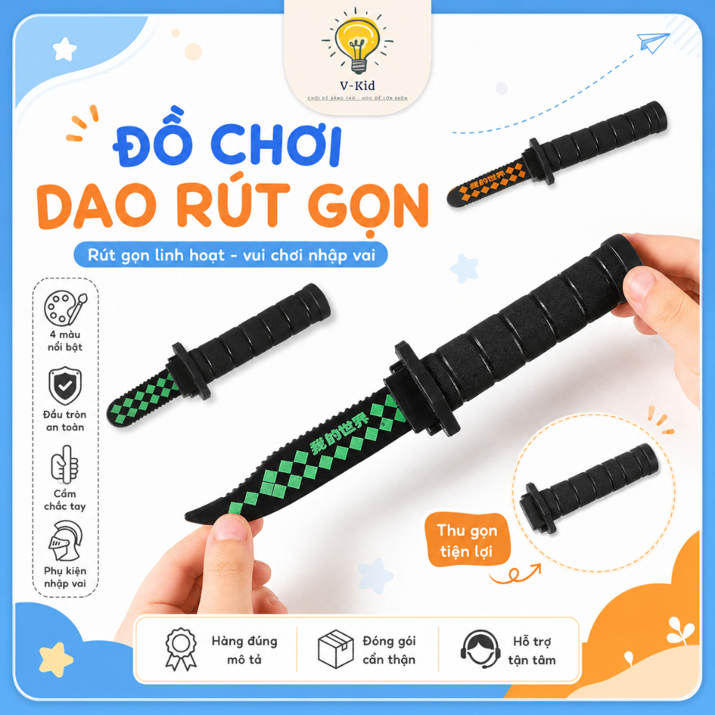 Dao Ảo Thuật Rút Gọn, Đạo Cụ Biểu Diễn Nhập Vai (Chất Liệu Nhựa - Tuyệt Đối An Toàn)