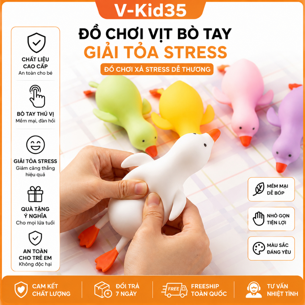 Đồ Chơi Vịt Bóp Tay Xả Stress 3 Màu Dễ Thương, Đáng Yêu, Giải Trí Quà Tặng Nhỏ Xinh Cho Bé Con