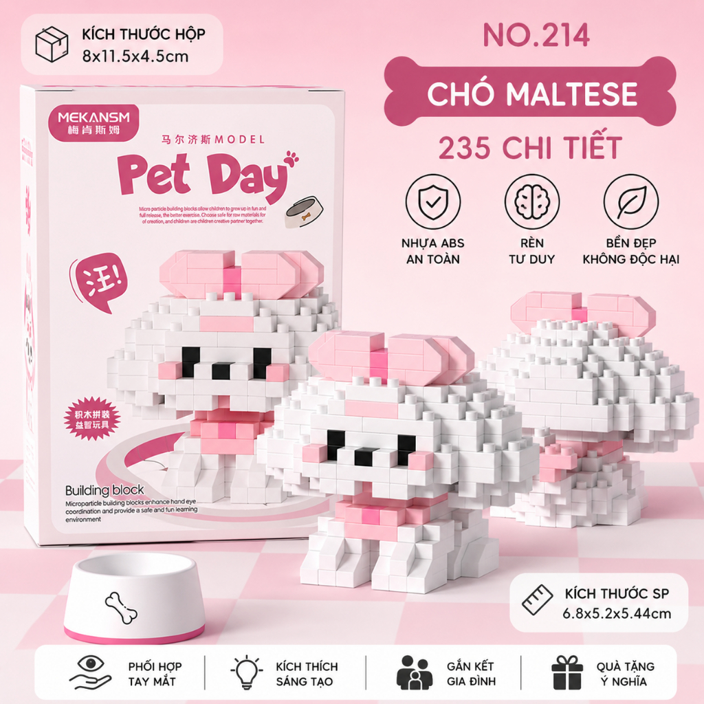 Bộ Đồ Chơi Lắp Ráp Mini Hình Chó Cưng Pixel Block Dễ Thương - Quà Tặng Cho Bé Rèn Luyện Tư Duy