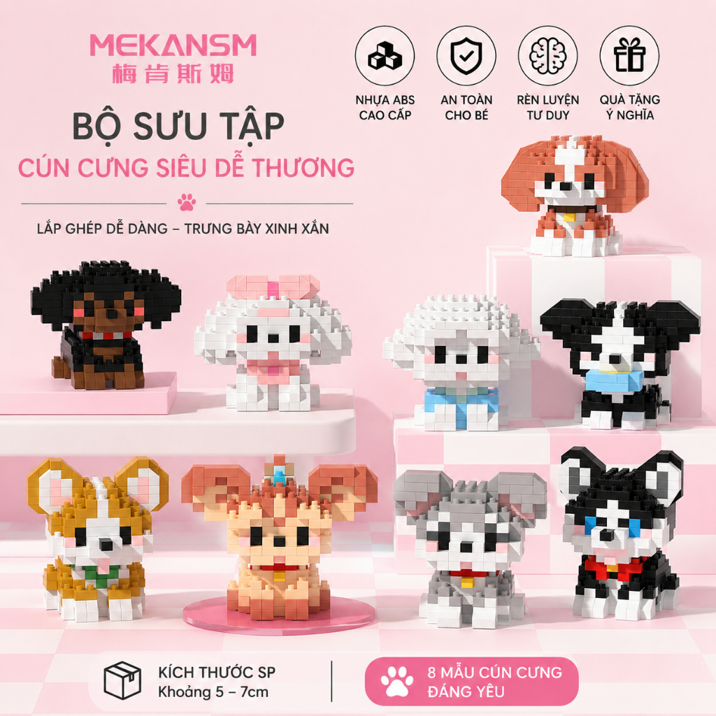Bộ Đồ Chơi Lắp Ráp Mini Hình Chó Cưng Pixel Block Dễ Thương - Quà Tặng Cho Bé Rèn Luyện Tư Duy