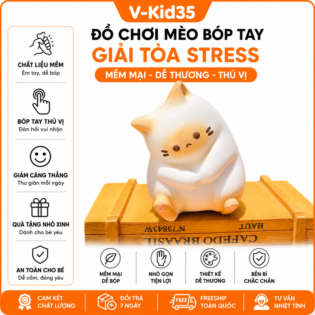 Đồ Chơi Mèo Bóp Tay Xả Stress Mèo Mập Dễ Thương, Đồ Chơi Giải Trí Mềm Mại Quà Tặng Nhỏ Xinh Cho Bé