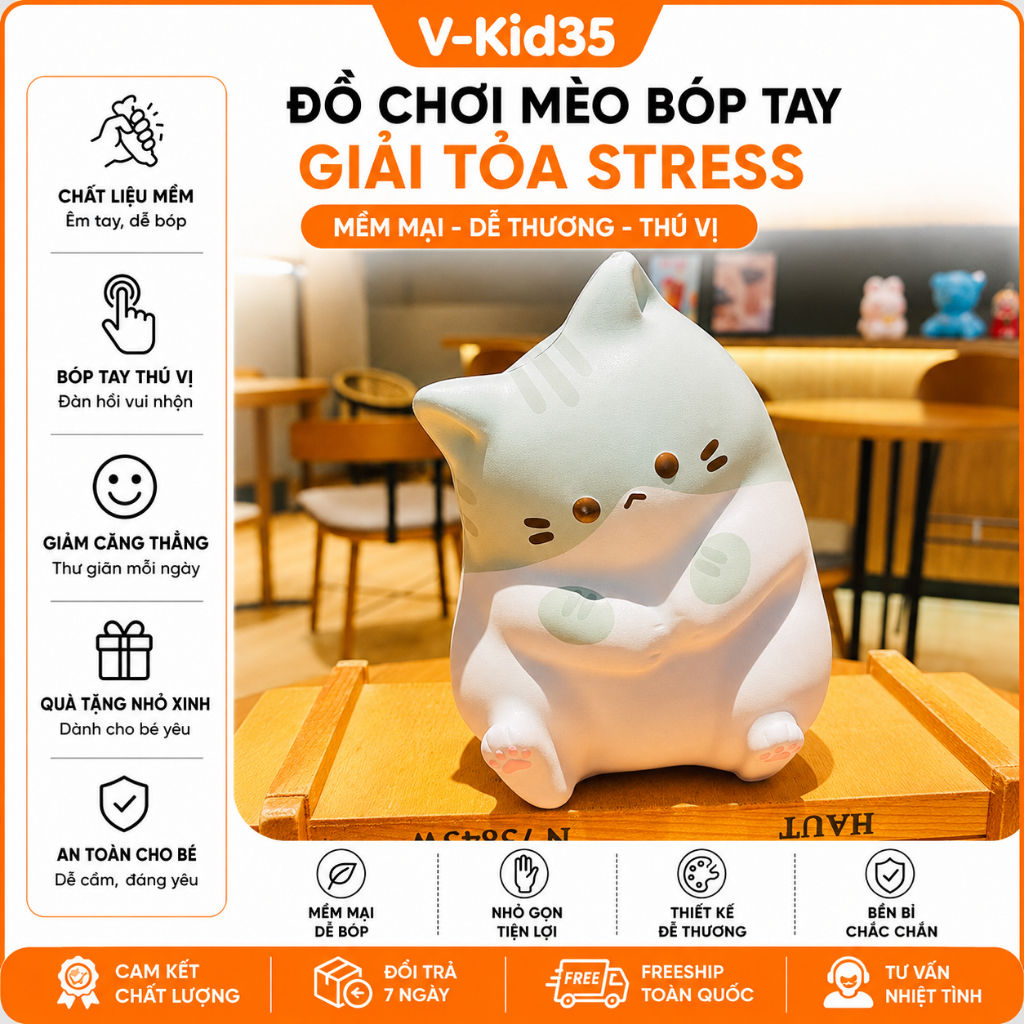 Đồ Chơi Mèo Bóp Tay Xả Stress Mèo Mập Dễ Thương, Đồ Chơi Giải Trí Mềm Mại Quà Tặng Nhỏ Xinh Cho Bé