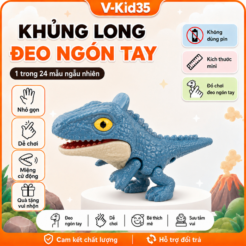 Khủng Long Đeo Ngón Tay Mini, Đồ Chơi Miệng Cử Động, Mẫu Ngẫu Nhiên, Trang Trí Bàn Học Cho Bé