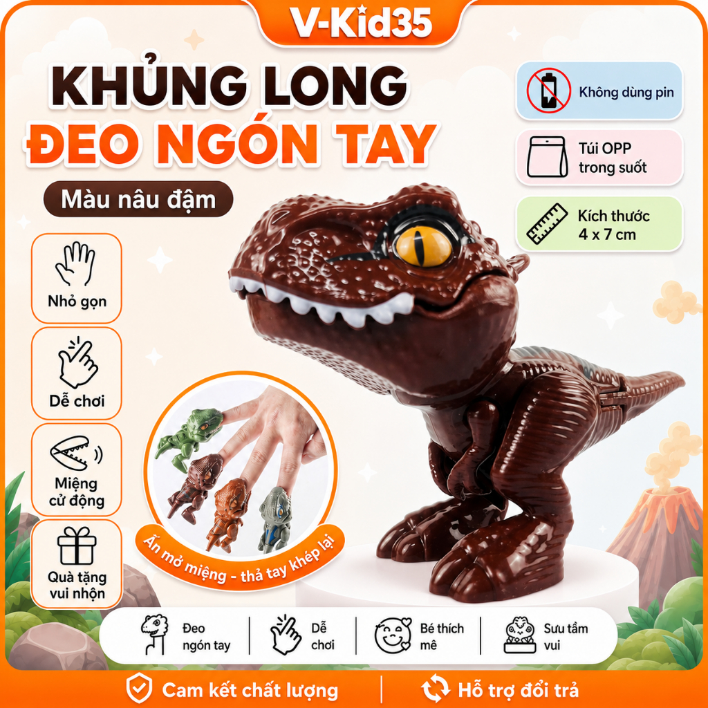 Khủng Long Đeo Ngón Tay Mini, Đồ Chơi Miệng Cử Động, Mẫu Ngẫu Nhiên, Trang Trí Bàn Học Cho Bé