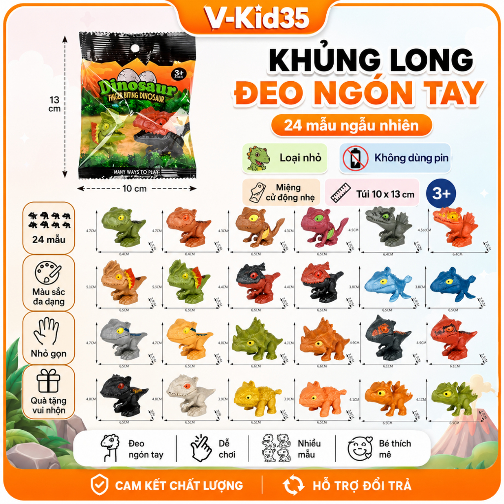 Khủng Long Đeo Ngón Tay Mini, Đồ Chơi Miệng Cử Động, Mẫu Ngẫu Nhiên, Trang Trí Bàn Học Cho Bé